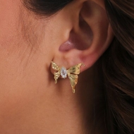 2300032300 - BRINCO BORBOLETA COM ZIRCONIA NAVETE NO MEIO<br>QTDE PCT: 5 PAR - VAL PCT: R$ 30,90 - PESO UNIT: 3,100g