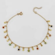 2307006800 - TORNOZELEIRA CIGANINHA ESTRELAS CHAPA E PEDRAS PENDURADOS<br>QTDE PCT: 5 PC - VAL PCT: R$ 26,05 - PESO UNIT: 3,000g
