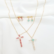0604276000 - CONJUNTO ZIRCONIA CRUZ E CORAAO  45CM<br>QTDE PCT: 2 PC - VAL PCT: R$ 23,20 - PESO UNIT: 4,100g