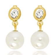 0100174000 - BRINCO DE STRASS COM PEROLA 8MM PENDURADA<br>QTDE PCT: 10 PAR - VAL PCT: R$ 45,60 - PESO UNIT: 1,660g