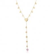 2404006200 - COLAR GRAVATA BOLINHAS E CORAO PEDRA ROSA 45CM<br>QTDE PCT: 3 PC - VAL PCT: R$ 53,46 - PESO UNIT: 6,000g
