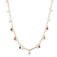 2404018400 - COLAR CORRENTE D ELOS E PEDRAS COLORIDAS<br>QTDE PCT: 3 PC - VAL PCT: R$ 48,60 - PESO UNIT: 10,100g