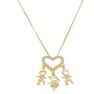 2404013200 - COLAR FILHOS 2 MENINOS, 1 MENINA C/ CORAO CRAVEJADO<br>QTDE PCT: 3 PC - VAL PCT: R$ 65,67 - PESO UNIT: 6,000g