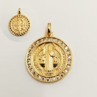 0201201500 - PINGENTE MEDALHA SO BENTO CRAVEJADA<br>QTDE PCT: 5 PC - VAL PCT: R$ 22,50 - PESO UNIT: 3,600g