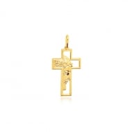 1601632800 - PINGENTE CRUZ CRISTO VAZADA TAMANHO 3,5 CM<br>QTDE PCT: 5 PC - VAL PCT: R$ 16,75 - PESO UNIT: 3,800g