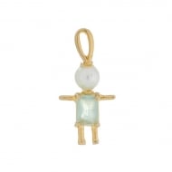 1901011100 - PINGENTE DE MENINO COM PEROLA E PEDRA VERDE CLARO<br>QTDE PCT: 5 PC - VAL PCT: R$ 27,50 - PESO UNIT: 1,200g