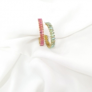 0600507100 - BRINCO ARGOLA ZIRCONIAS RETANGULARES CORES, ROSA E TURMALINA<br>QTDE PCT: 2 PAR - VAL PCT: R$ 25,80 - PESO UNIT: 8,000g