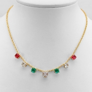 2304021100 - GARGANTILHA ZIRCNIAS QUADRADAS, CRISTAL, VERDE E VERMELHO<br>QTDE PCT: 5 PC - VAL PCT: R$ 54,75 - PESO UNIT: 5,800g