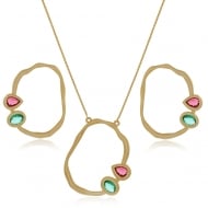 0204143100 - COLAR LINHA ORG COM OVAL/GOTA COLOR VENEZ 45CM+5CM<br>QTDE PCT: 3 PC - VAL PCT: R$ 36,00 - PESO UNIT: 6,800g