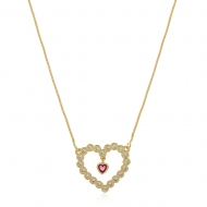 0204137100 - COLAR VENEZIANA CORAO CRAVEJADO C/ CORAO PEND ROSA<br>QTDE PCT: 3 PC - VAL PCT: R$ 29,07 - PESO UNIT: 3,800g