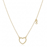 0204136900 - COLAR ELO CADEADO CORAO VAZADO INFINITO PEND. 40CM + 5CM<br>QTDE PCT: 3 PC - VAL PCT: R$ 24,00 - PESO UNIT: 2,700g