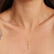 0104030500 - COLAR VENEZIANA COM CRUZ RETA<br>QTDE PCT: 3 PC - VAL PCT: R$ 19,11 - PESO UNIT: 3,820g