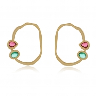 0200327500 - BRINCO LINHA ORGNICA C/ZIRC. OVAL/GOTA COLOR<br>QTDE PCT: 3 PAR - VAL PCT: R$ 36,00 - PESO UNIT: 8,400g